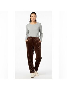 UNBRANDED Brown Velvet / Velour Pants Stretch Waist Side Pockets US Sz M